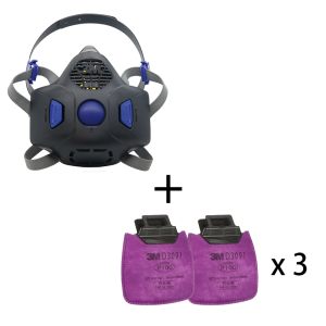 [優惠套裝] 3M™ HF-802SD 半面罩式呼吸防護面具 + D3091 P100 顆粒物過濾棉 x3 Secure Click HF-802SD HF-800SD 系列
